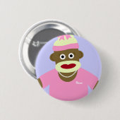 Gepersonaliseerd Naam of Monogram Sock Monkey Girl Ronde Button 5,7 Cm (Voorkant /achterkant)