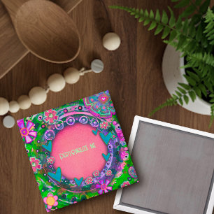 Gepersonaliseerd Naam of Woord  Roze Groene Bloem Magneet