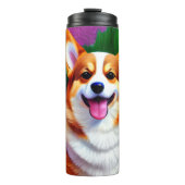 Gepersonaliseerd naam Pastel Floral Corgi Thermosbeker (Voorkant)