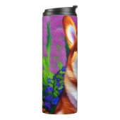 Gepersonaliseerd naam Pastel Floral Corgi Thermosbeker (Gedraaid links)