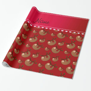 Gepersonaliseerd naam rood slothepatroon cadeaupapier