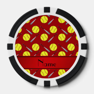 Gepersonaliseerd naam rood softbalpatroon pokerchips