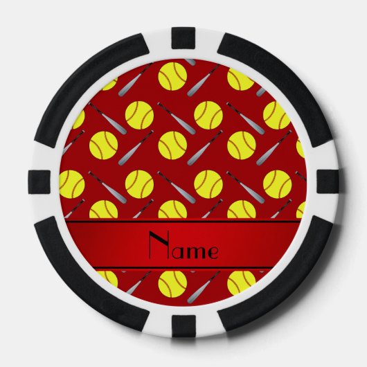 Gepersonaliseerd naam rood softbalpatroon pokerchips (Voorkant)