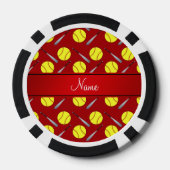 Gepersonaliseerd naam rood softbalpatroon pokerchips (Achterkant)