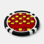 Gepersonaliseerd naam rood softbalpatroon pokerchips (Enkel)