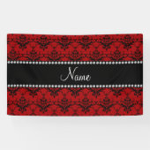 Gepersonaliseerd naam Rood zwart damast Spandoek (Horizontaal)