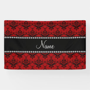 Gepersonaliseerd naam Rood zwart damast Spandoek