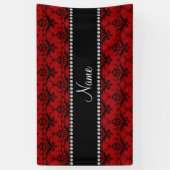 Gepersonaliseerd naam Rood zwart damast Spandoek (Verticaal)
