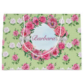 Gepersonaliseerd naam roze en witte rozen groot cadeauzakje (Voorkant)