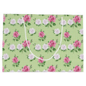 Gepersonaliseerd naam roze en witte rozen groot cadeauzakje (Achterkant)