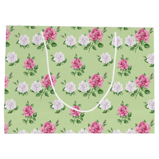 Gepersonaliseerd naam roze en witte rozen groot cadeauzakje (Achterkant)