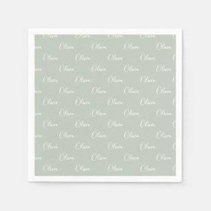 Gepersonaliseerd Naam Sage Green White Script Servet