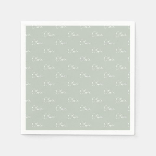 Gepersonaliseerd Naam Sage Green White Script Servet (Voorkant)