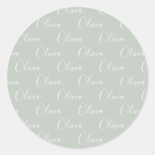 Gepersonaliseerd Naam Script Green Ronde Sticker (Voorkant)