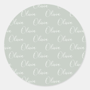Gepersonaliseerd Naam Script Green Ronde Sticker