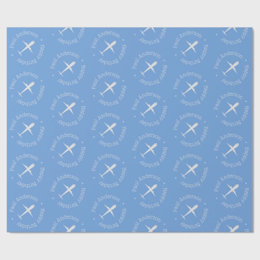 Gepersonaliseerd naam Vliegtuig Kinder Happy Birth Cadeaupapier (Vlak)