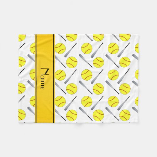 Gepersonaliseerd naam wit softbalpatroon fleece deken (Voorkant (Horizontaal))