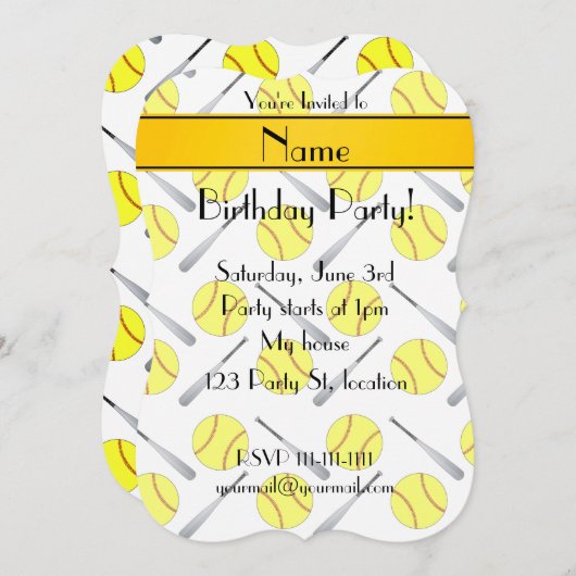 Gepersonaliseerd naam wit softbalpatroon kaart (Voorkant / Achterkant)