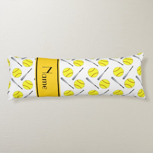Gepersonaliseerd naam wit softbalpatroon lichaamskussen (Achterkant)