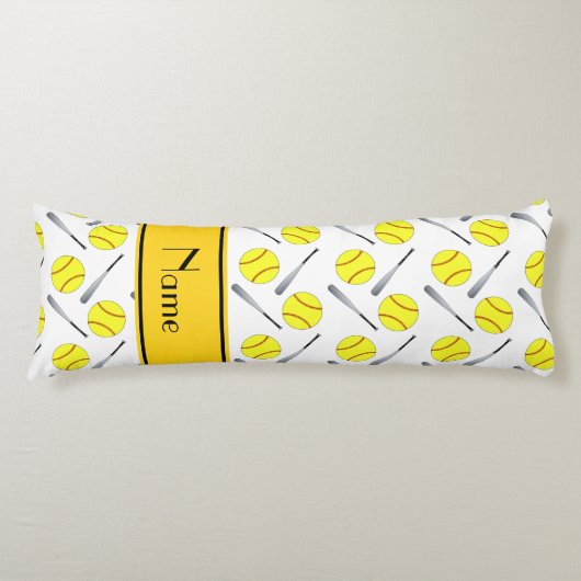 Gepersonaliseerd naam wit softbalpatroon lichaamskussen (Voorkant)