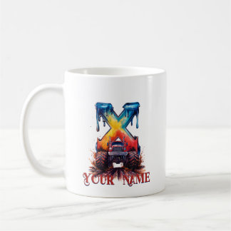 Gepersonaliseerd naam 'X' Mud Splatter Monstrous T Koffiemok