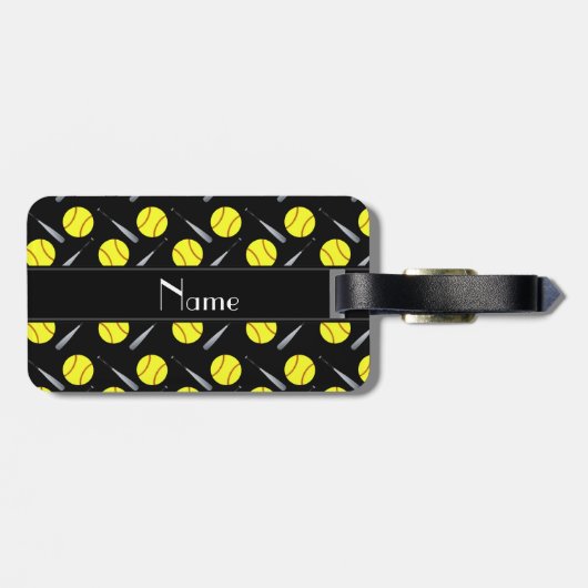 Gepersonaliseerd naam zwart softbalpatroon bagagelabel (Achterkant horizontaal)