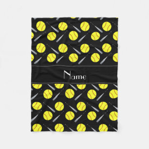 Gepersonaliseerd naam zwart softbalpatroon fleece deken