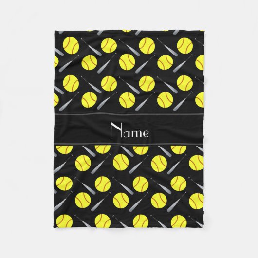 Gepersonaliseerd naam zwart softbalpatroon fleece deken (Voorkant)