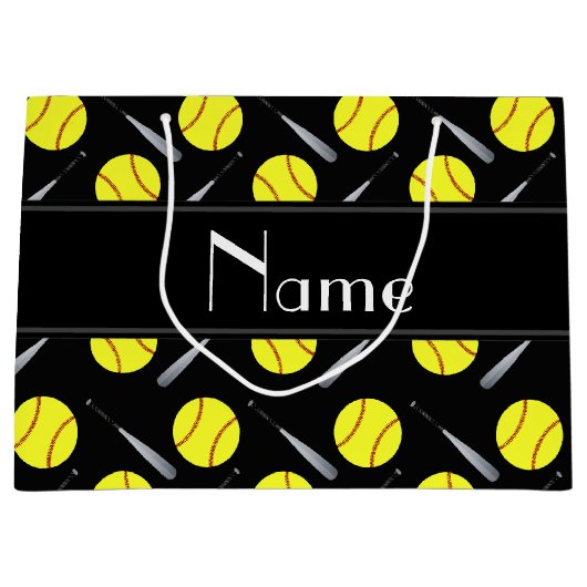 Gepersonaliseerd naam zwart softbalpatroon groot cadeauzakje (Voorkant)