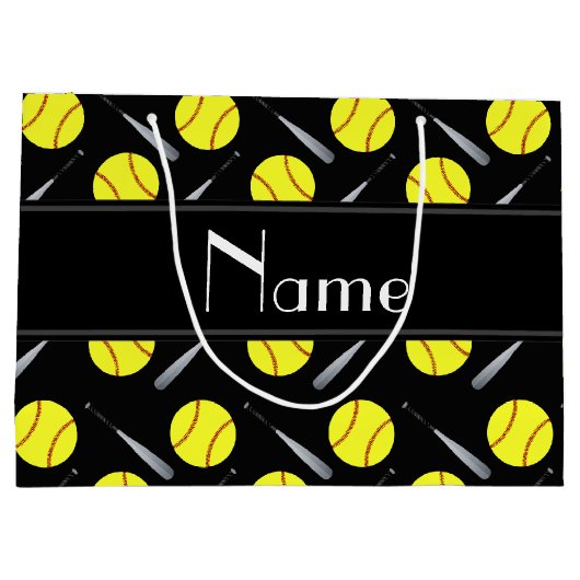 Gepersonaliseerd naam zwart softbalpatroon groot cadeauzakje (Achterkant)
