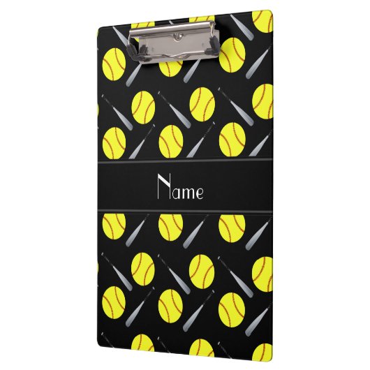 Gepersonaliseerd naam zwart softbalpatroon klembord (Links)