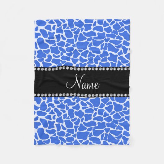 Gepersonaliseerd naamblauwe giraffe patroon fleece deken (Voorkant)