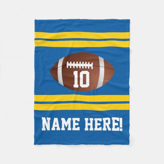 Gepersonaliseerd naamnummer blauw/geel goud Footba Fleece Deken (Voorkant)