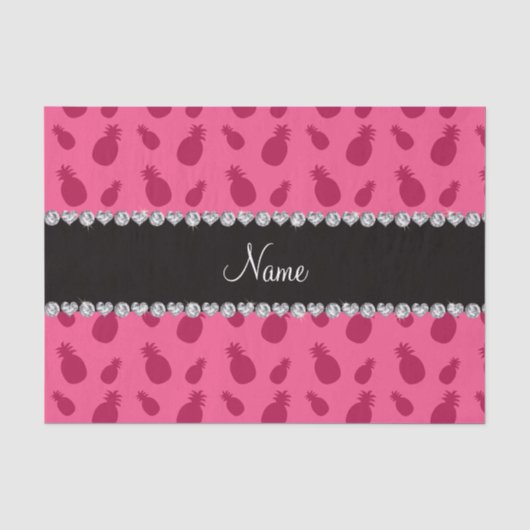 Gepersonaliseerd naampineappelpatroon roze tissuepapier (Voorkant)