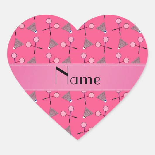 Gepersonaliseerd naamroze badmintonpatroon hart sticker (Voorkant)