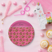 Gepersonaliseerd naamroze slothepatroon papieren bordje (Feest)