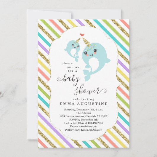 Gepersonaliseerd Narwhal met Baby shower Unisex Kaart (Voorkant)