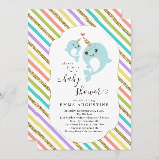 Gepersonaliseerd Narwhal met Baby shower Unisex Kaart (Voorkant / Achterkant)