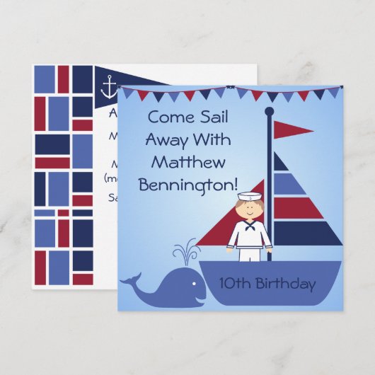 Gepersonaliseerd Nautical Birthday Invites Kaart (Voorkant / Achterkant)