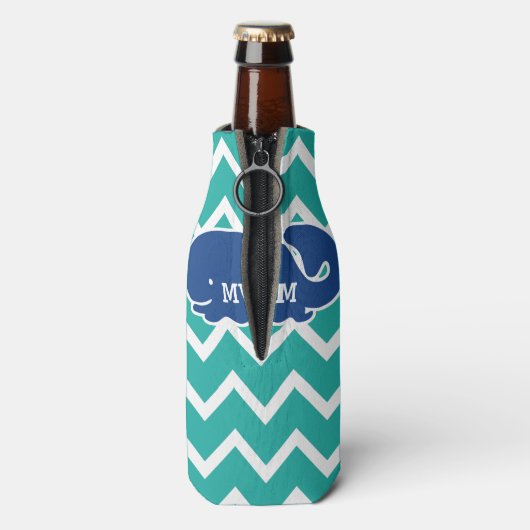 Gepersonaliseerd Nautical Blue Whale Chevron patro Flesjeskoeler (Fles Achterkant)