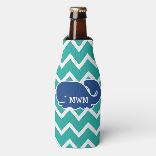 Gepersonaliseerd Nautical Blue Whale Chevron patro Flesjeskoeler (Fles Voorkant)
