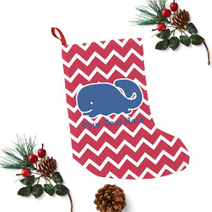 Gepersonaliseerd Nautical Blue Whale Chevron patro Kleine Kerstsok