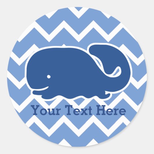 Gepersonaliseerd Nautical Blue Whale Chevron patro Ronde Sticker (Voorkant)