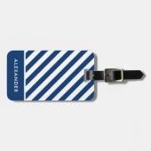 Gepersonaliseerd Nautical Blue White Stripes Bag L Bagagelabel (Voorkant horizontaal)