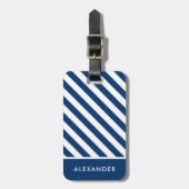 Gepersonaliseerd Nautical Blue White Stripes Bag L Bagagelabel (Voorkant verticaal)