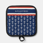 Gepersonaliseerd Nautical Navy Blue Rood Wit Anker Pannenlap (Voorkant)