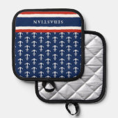 Gepersonaliseerd Nautical Navy Blue Rood Wit Anker Pannenlap (Voorkant / Achterkant)