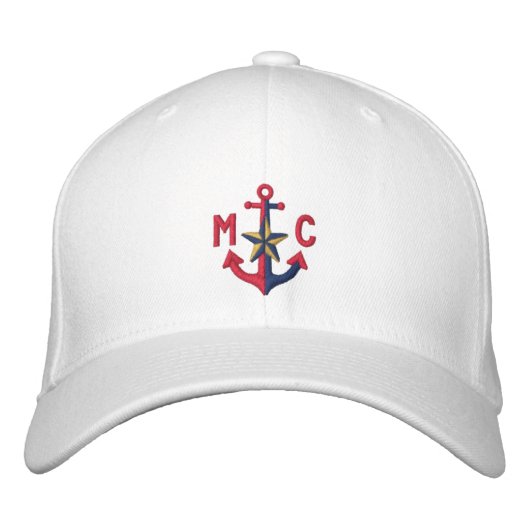 Gepersonaliseerd Nautical Star Red Anchor Monogram Pet (Voorkant)