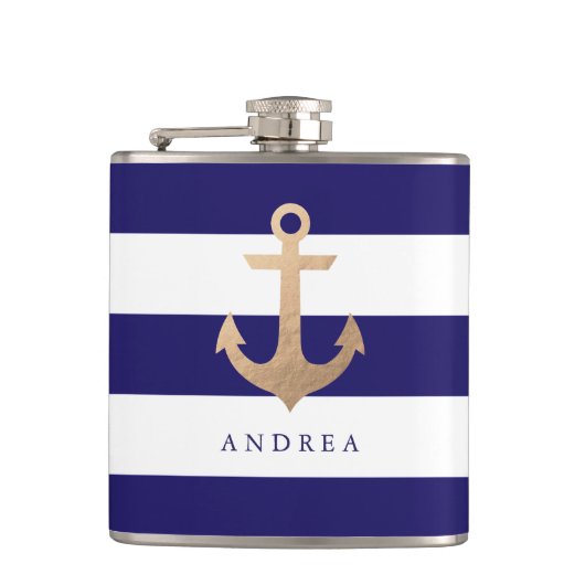 Gepersonaliseerd | Nautisch anker Heupfles (Voorkant)