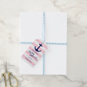 Gepersonaliseerd Nautisch Roze Anker Baby shower Cadeaulabel (Met Touw)